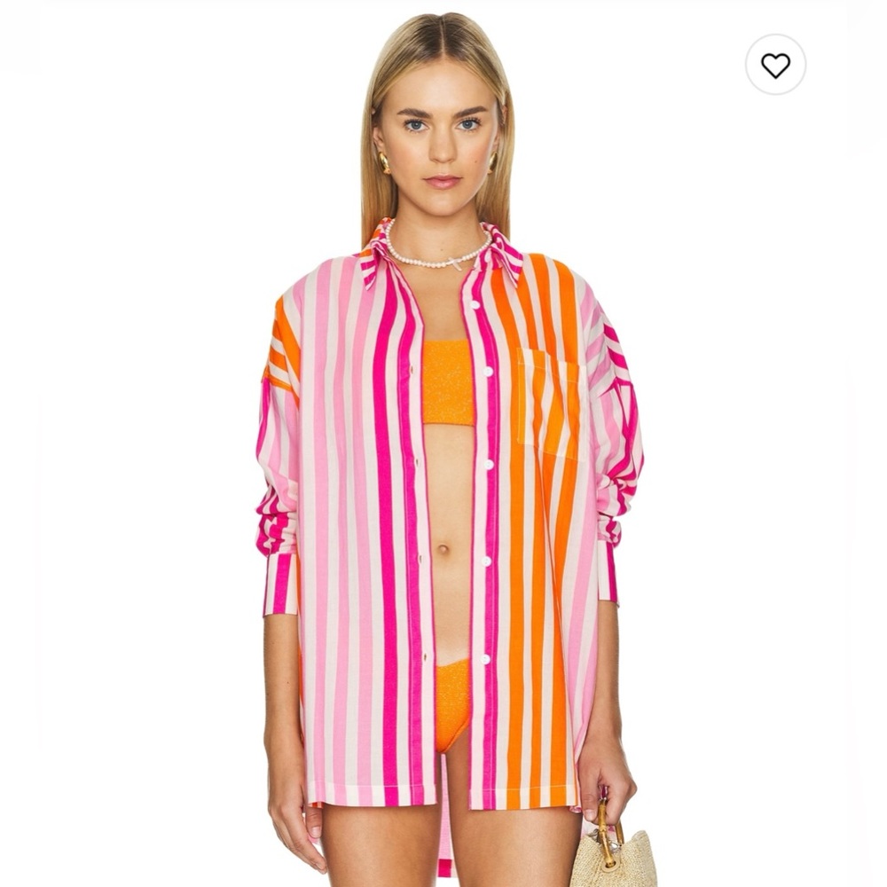 BEACH RIOT Alexa S Sunset Striped Long Sleeve Cover Up Oversizte Beach Shirt